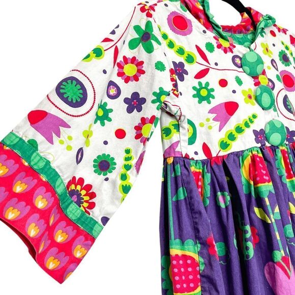 Jelly The Pug Girls Spring Floral Hooded Ruffle Tunic Dress Size 6 - Picture 2 of 4